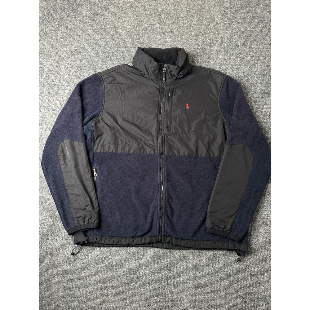 Mens Fleece Polo Ralph Lauren Full Zip Jacket Navy Black, Size XL